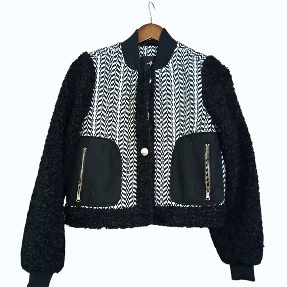 7 FOR ALL MANKIND Tweed Sherpa Bomber Jacket - Like New - Picture 3 of 15